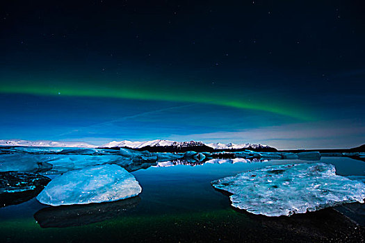 大块,冰,水,蓝色,钟点,极光,杰古沙龙湖,湖,冰岛,欧洲
