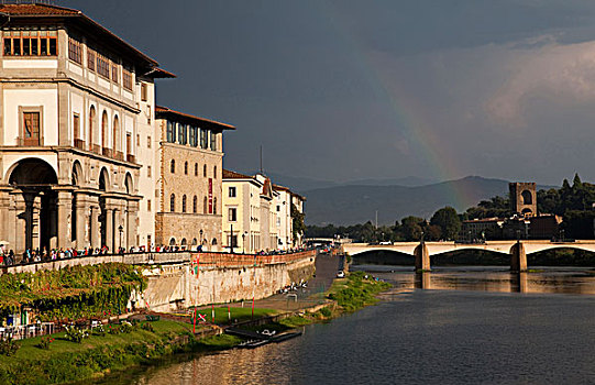 彩虹,上方,阿尔诺河,佛罗伦萨