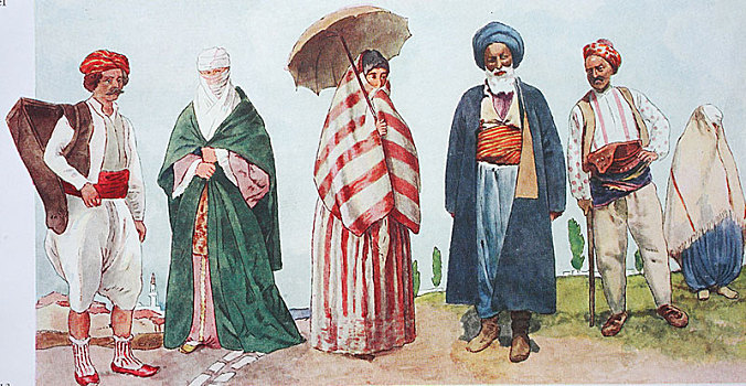 时尚,历史,衣服,服饰,土耳其,19世纪,插画,亚洲