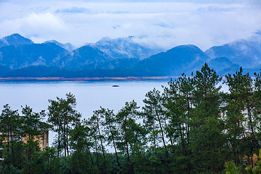 浙江,杭州,淳安,千岛湖,湖泊,阴雨,倒影,宁静,湖水,水面