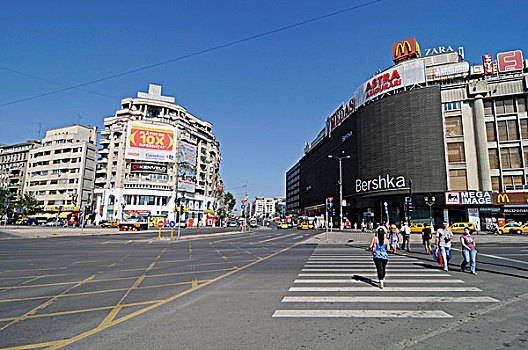 购物中心,街景,广告牌,布加勒斯特,罗马尼亚,东欧,欧洲