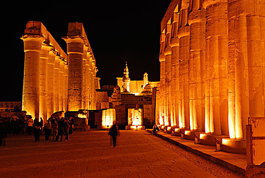 路克索神庙,庙宇,夜晚,尼罗河流域,埃及,非洲