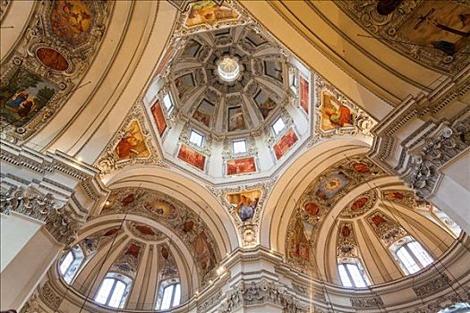 穹顶,萨尔茨堡大教堂,萨尔茨堡,奥地利,仰拍