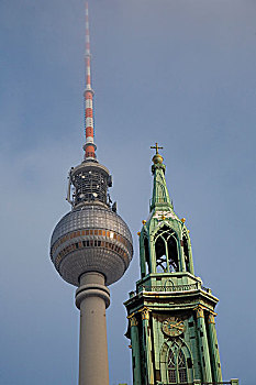 电视塔,尖顶,教堂,地区,柏林,德国,欧洲