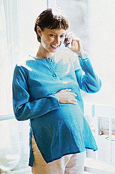 孕妇,交谈,手机,微笑