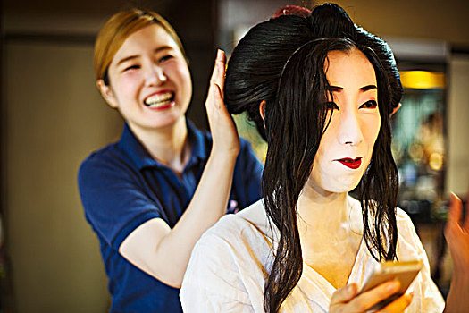 艺伎,鸾舞伎,头发,化妆,艺术家,创作,传统,发型