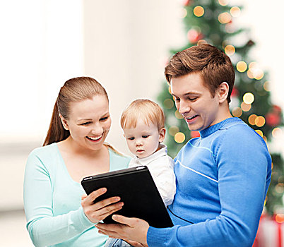 圣诞节,圣诞,冬天,家庭,人,高兴,现代科技,概念,父母,可爱,婴儿,平板电脑