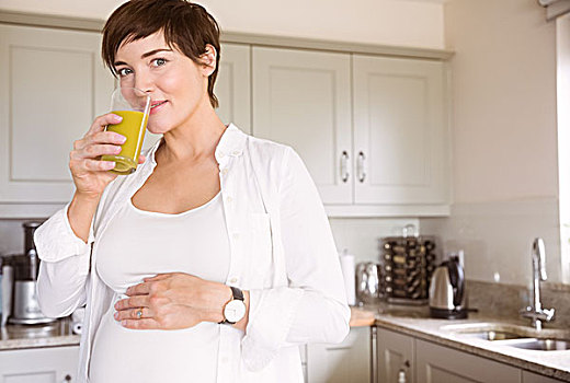 孕妇,杯子,橙汁