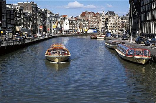 游客,游览船,船,运河,阿姆斯特丹,荷兰,欧洲
