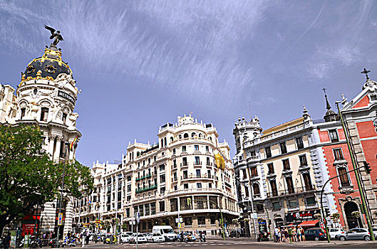 城市建筑,格兰大道,街道,马德里,西班牙