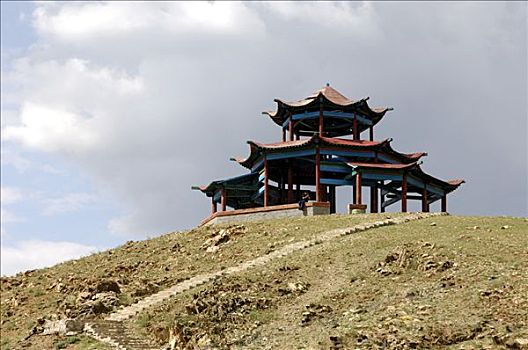 观注,暸望,传统,庙宇,远眺,河谷,靠近,乌兰巴托,蒙古