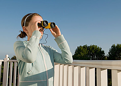 女孩,双筒望远镜,户外