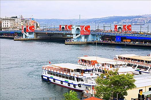 俯拍,游览船,码头,伊斯坦布尔,土耳其