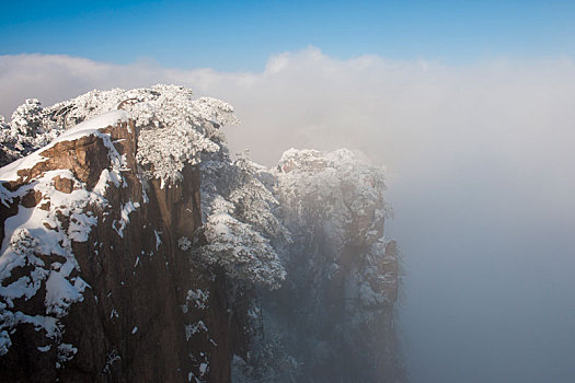 最美,黄山,冬雪,始信峰,云雾