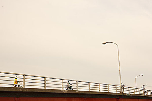 兄弟,骑,自行车,桥