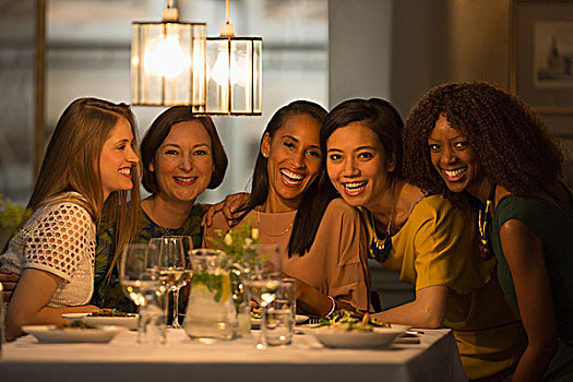 头像,微笑,女人,朋友,就餐,餐厅桌子