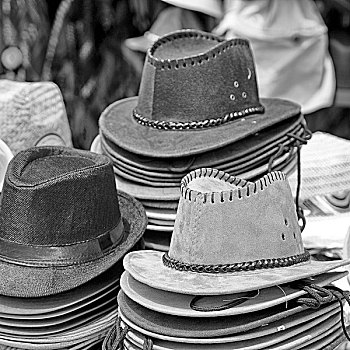 老,市场,许多,帽子,背景,衣服