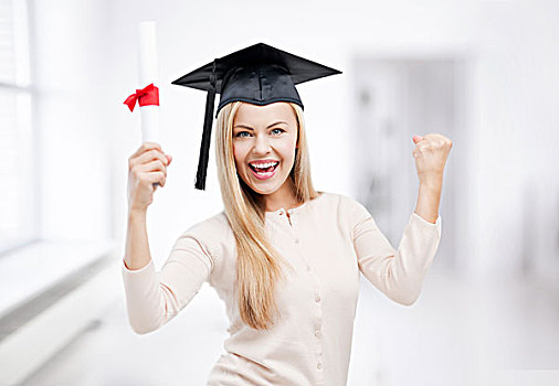 高兴,学生,学士帽,证书
