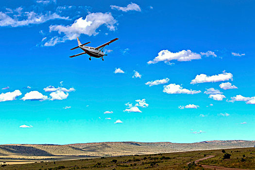飞机,接近,飞机跑道,马赛马拉国家保护区,肯尼亚,东非,非洲