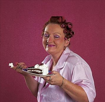 女人,超重,不良饮食,食物,奶油蛋糕,蛋糕,享用,胖