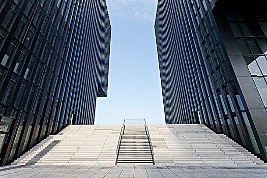 宽,阶梯,两个,摩天大楼,港口,北莱茵-威斯特伐利亚,德国,欧洲