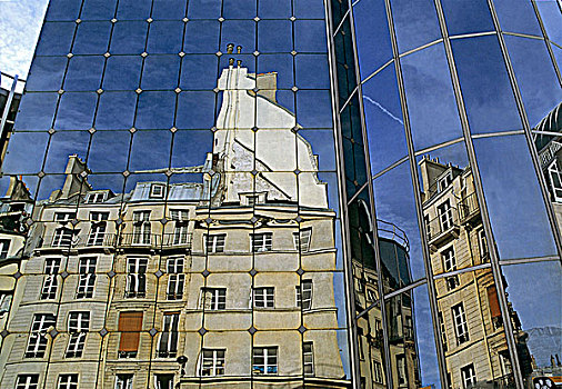 法国,巴黎,老建筑,反射,玻璃