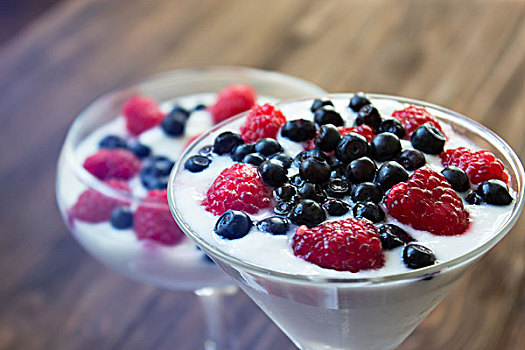 酸奶,甜点,树莓,蓝莓