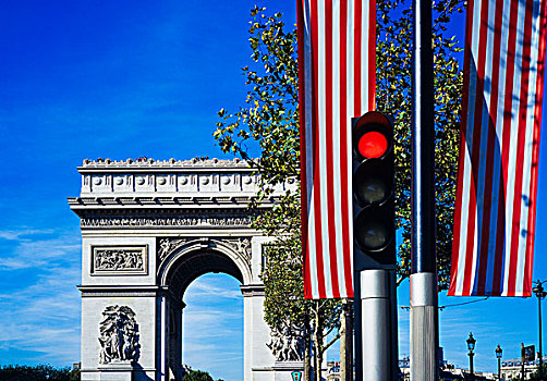 拱形,成功,旗帜,红绿灯,巴黎,法国
