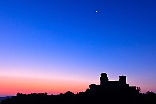 城堡,日出,艾米利亚-罗马涅大区,意大利,欧洲