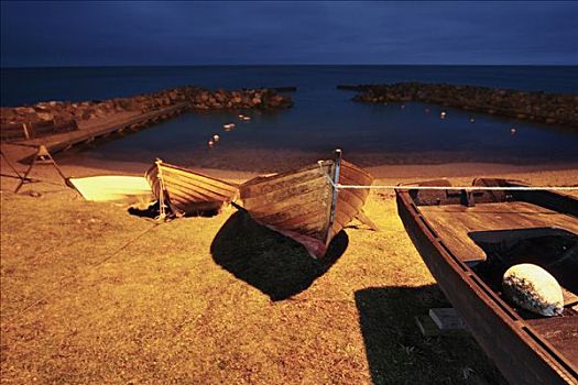 船,海滩,夜晚,哥特兰岛,瑞典