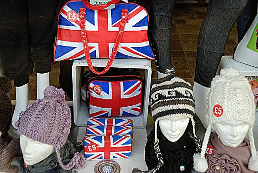 英格兰,伦敦,山,英国国旗,手提包,橱窗,展示