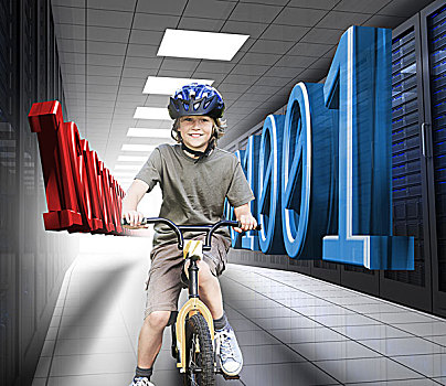高兴,男孩,自行车,数据,中心,蓝色,红色,二进制码