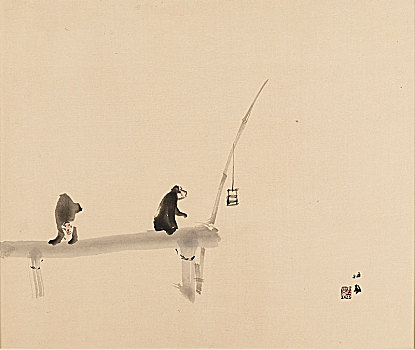 两个,猴子,码头,迟,20世纪,艺术家