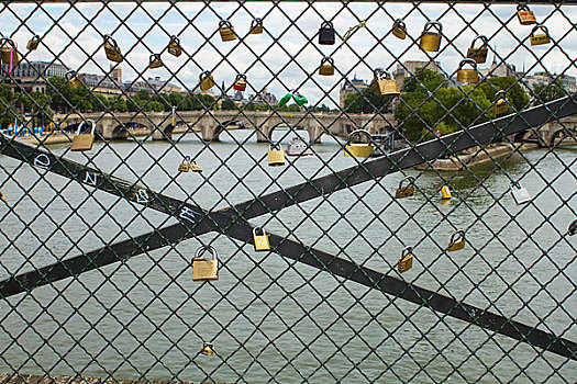 法国,巴黎,艺术桥,喜爱,挂锁