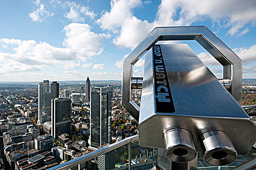 看,望远镜,摩天大楼,金融区,法兰克福,黑森州,德国,欧洲