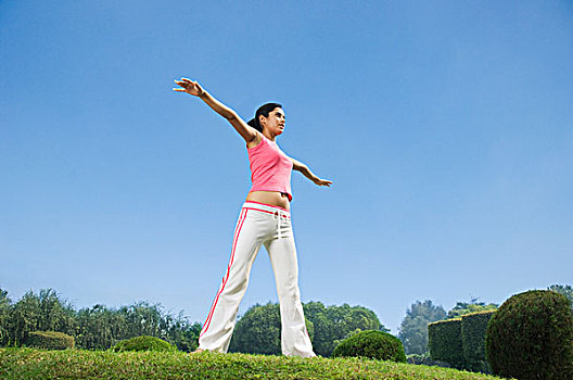 女人,伸展,公园,印度