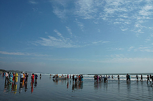 海洋,海滩,市场,旅游,孟加拉,公里,倾斜,蓝色,水,湾,2005年