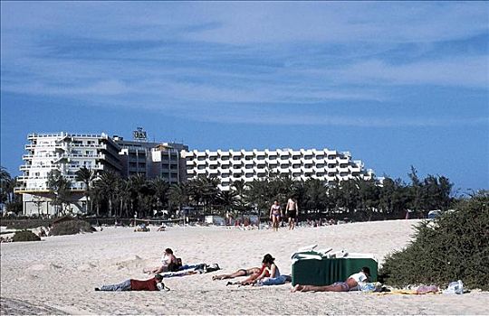 酒店,海滩,靠近,科拉莱霍,富埃特文图拉岛,加纳利群岛,西班牙,欧洲