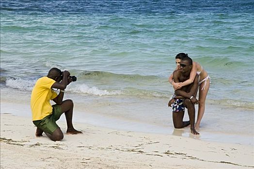 摄影师,拍照,伴侣,海滩,蓬塔卡纳,多米尼加共和国,中美洲