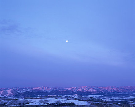山脉,月亮,黎明