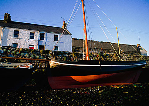 戈尔韦,爱尔兰,船,房子,背景