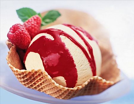 香草冰淇淋,树莓酱,威化脆皮,碗