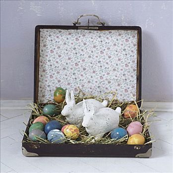 复活节彩蛋,兔子,手提箱