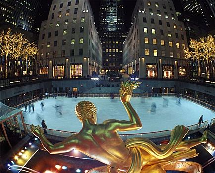 普罗米修斯,雕塑,滑冰场,洛克菲勒中心,曼哈顿,纽约,美国