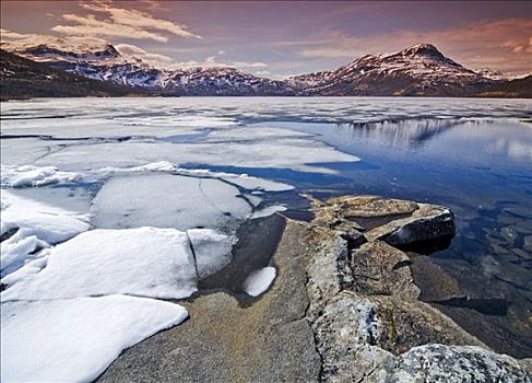 冰冻,表面,浮冰,峡湾,挪威,斯堪的纳维亚,欧洲