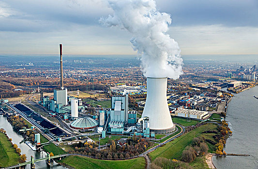 电厂,杜伊斯堡,火力发电站,化石,能量,冷却塔,烟,云,鲁尔区,北莱茵威斯特伐利亚,德国