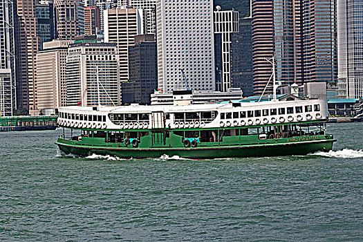 星,渡轮,维多利亚港,摩天大楼,背景,香港