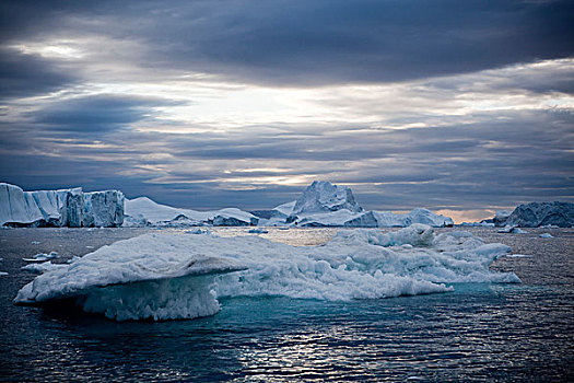 午夜,伊路利萨特,冰,峡湾,一个,世界遗产,场所,格陵兰