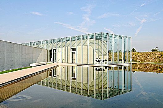 玻璃,建筑,现代建筑,水塘,导弹,美术馆,兰根,建筑师,诺伊斯,地区,北莱茵威斯特伐利亚,德国,欧洲