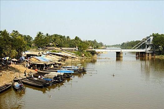 码头,河,桥,缅甸